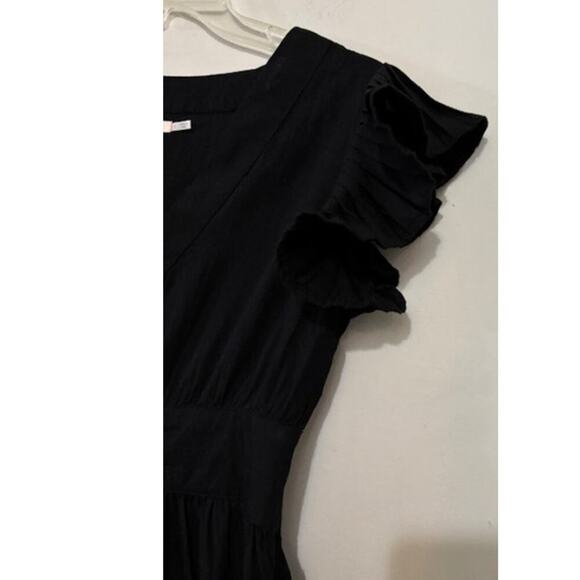 Mi Ami Black Ruffle Mini Dress Tiered A-Line V Neck Short Sleeve Size Small New - Picture 7 of 7